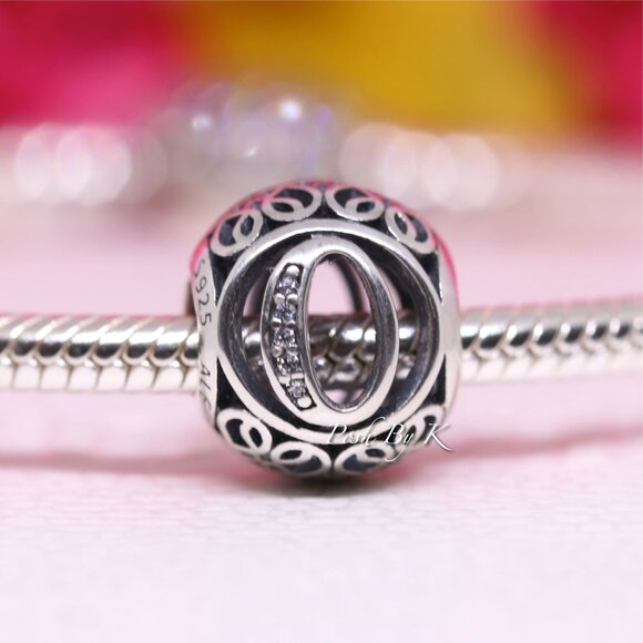 Pandora Retired Sterling Silver Vintage Letter O Charm with Clear Zirconia - 791 - Picture 1 of 5